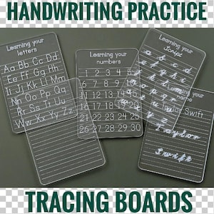 Bokstäver siffror namn spårningstavla | Torrsuddig spårning | Handstilsövning | Montessori | Hemundervisningsmaterial