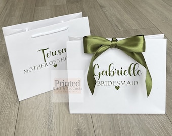 Personalised Gift Bag | Olive Green | Ribbon | Wedding | Birthday | Bridesmaid | Maid of Honour | Mother of the Bride | 18th | 21st | 30th |