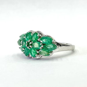 Certified Natural Emerald Ring , Oval Emerald Floral Ring , Sterling Silver Statement Ring , Fine Emerald Jewelry , May birthstone