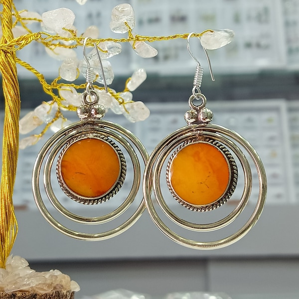 Amber earrings, ethnic earrings Nepal , Himalayan earrings, Dangle Earrings for women, ethnic jewelry earrings , Yellow earrings