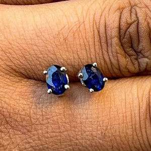 Fine Natural Blue Sapphire Studs Earrings , 925 Sterling Silver Statement Earrings , September Birthstone , Oval Sapphire , Solitaire