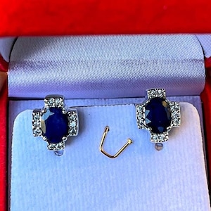 Fine Natural Blue Sapphire Studs Earrings , 925 Sterling Silver Statement Earrings , September Birthstone , Oval Sapphire , Solitaire