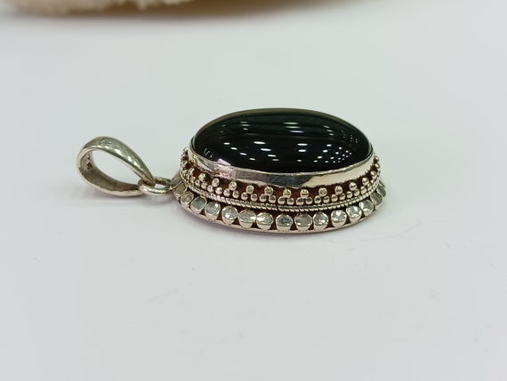 Large Black Onyx gemstone oval 925 Silver pendant… - image 7