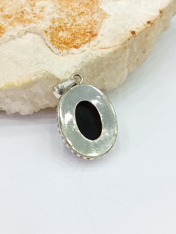 Large Black Onyx gemstone oval 925 Silver pendant… - image 8