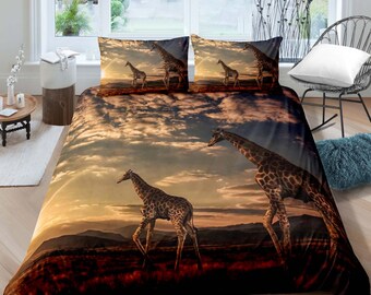 Reversible Motif Pillow Case 80 x 80 cm Herding BUREAU ARTISTIQUE Bedding Set Giraffe Duvet Cover 155 x 220 cm Cotton/Satin Reversible Motif Pillow Case 80 x 80 cm Herding BUREAU ARTISTIQUE Bedding Set Giraffe Duvet Cover 155 x 220 cm Cotton/Satin