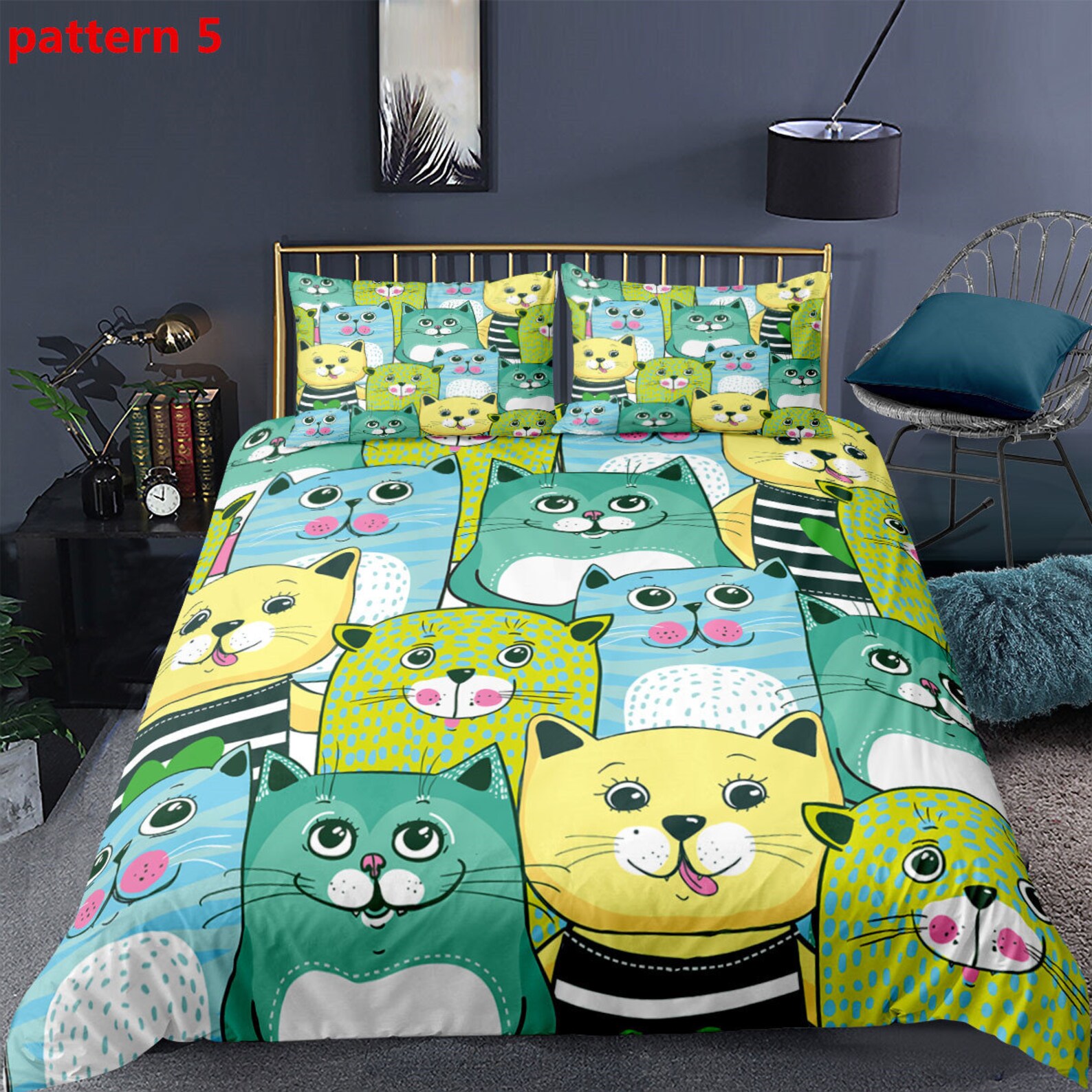 Cat Duvet Cover Set Cartoon Kittens Funny Smiling Glasses Etsy