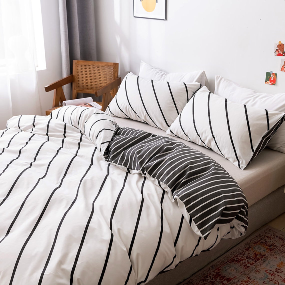 Black and White Striped Duvet Cover King Cotton Adult Bedding Etsy