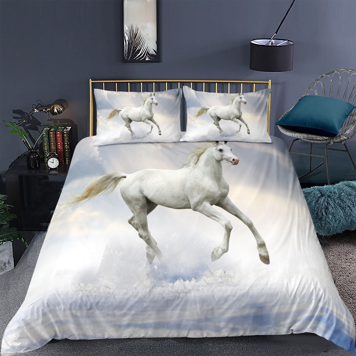 White Horse Duvet Cover Set King Size 3D Steed Print Bedding Etsy