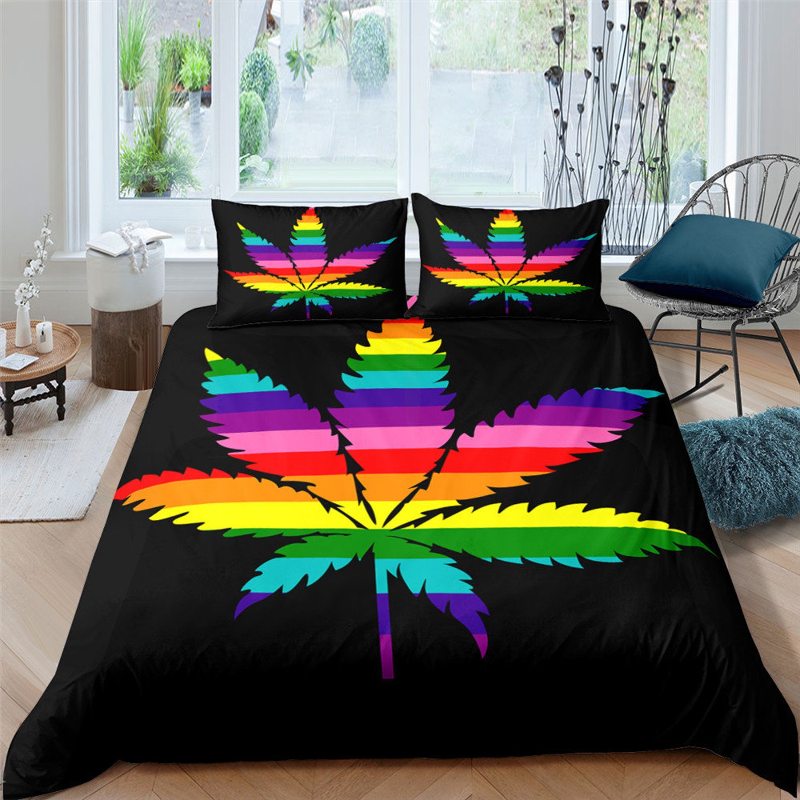 Marijuana Leaf Duvet Cover Set Colorful Tie Dye Bedding Set Etsy