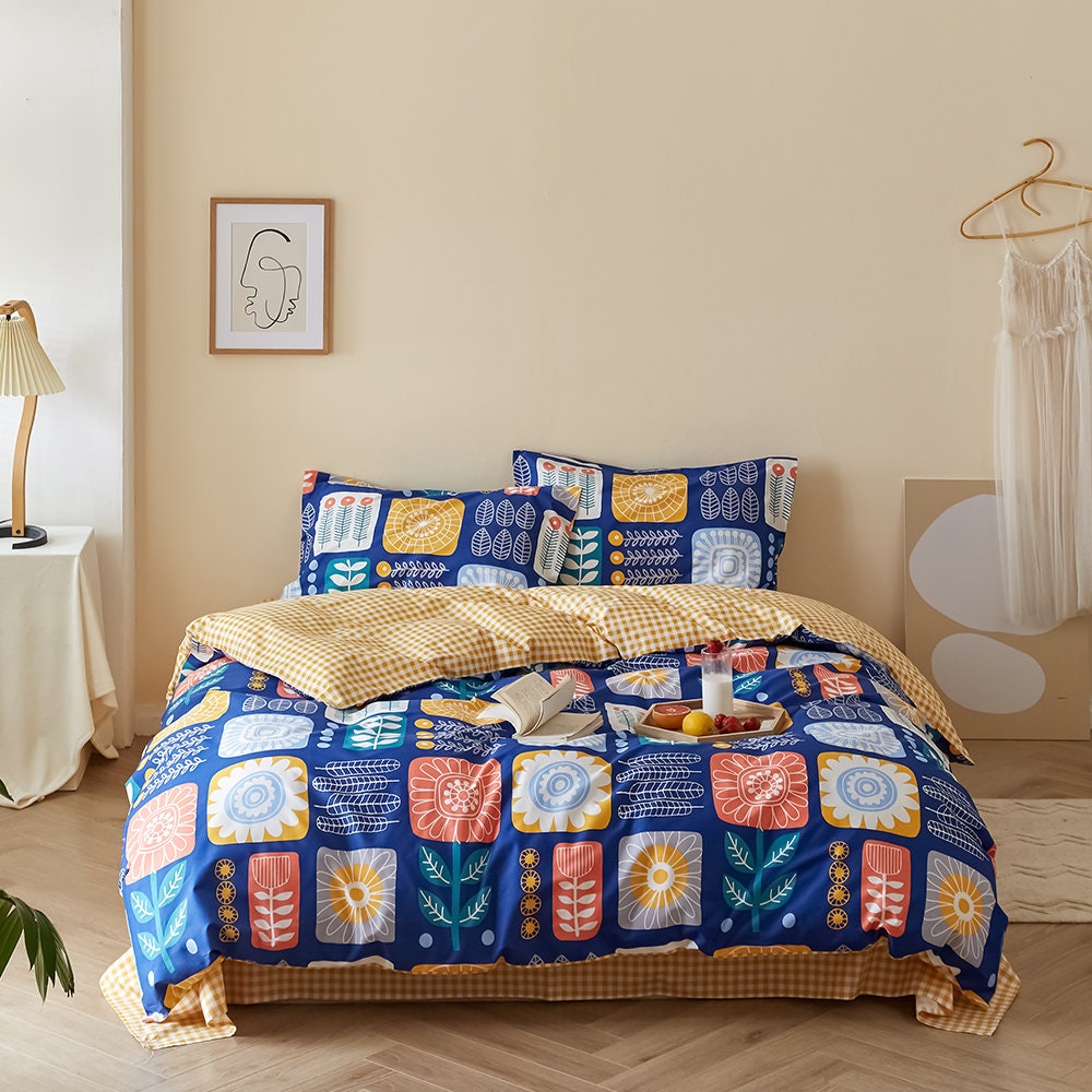 3 Piece Duvet Cover Set 100 Cotton Queen Size Colorful Etsy UK