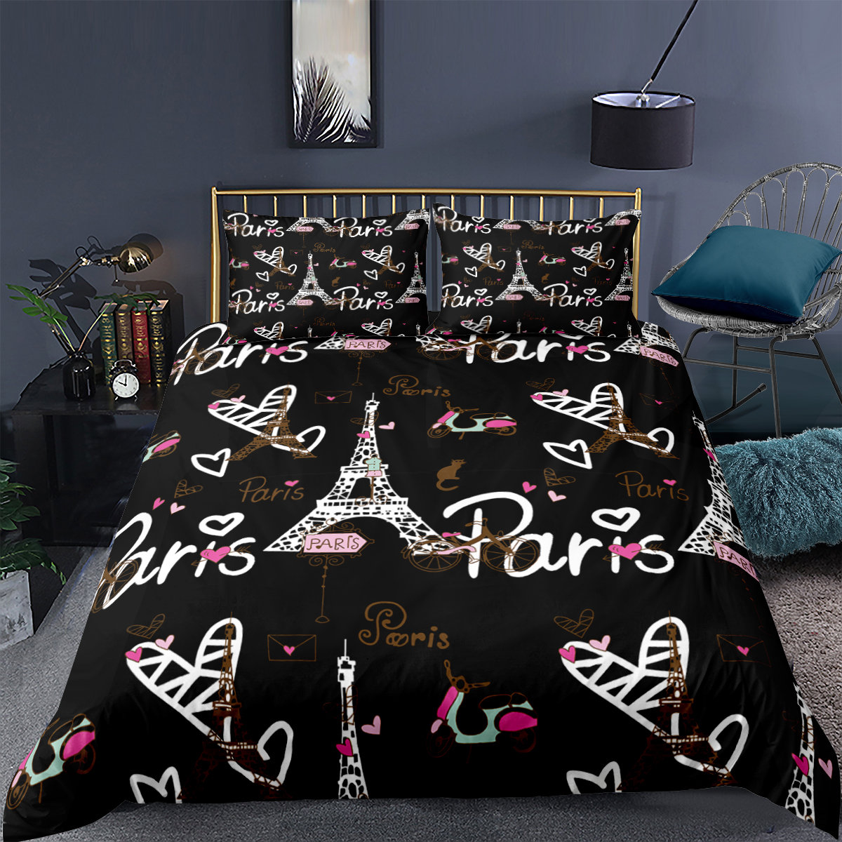 Eiffel Tower Bedding Set Rainy Paris Comforter Cover Romantic Etsy