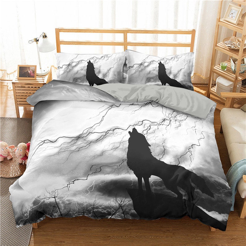 Beddinginn 3-Pieces Quilt Bedding Sets for KidsTencel Cotton 3-Piece Comforter Sets（Snowfield Wolf，Queen） 