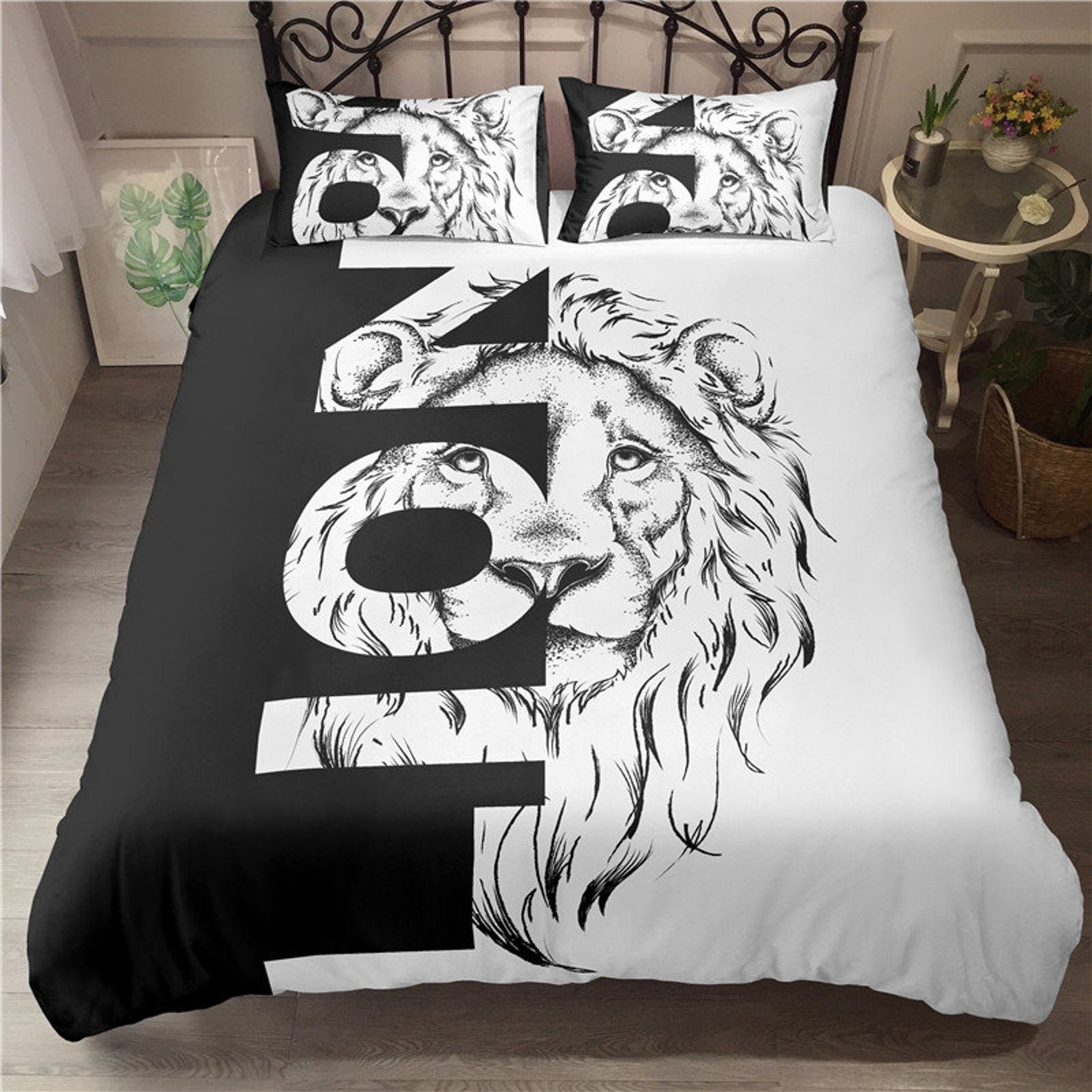 Lion Bedding Animal Duvet Cover Set Twin Size Lightning Lion Etsy