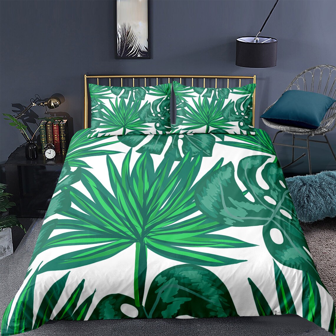 Tropical Duvet Covergreen Palm Leaf Duvet Cover Set Etsy UK