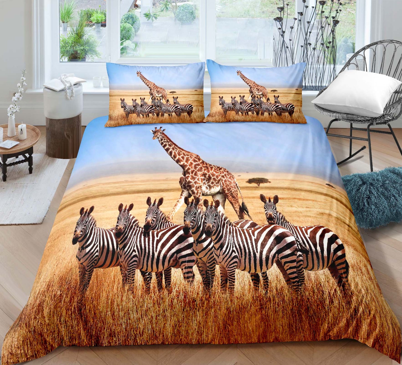Giraffe Printed Bedding Set Twin Size Giraffe Duvet Cover Set Etsy