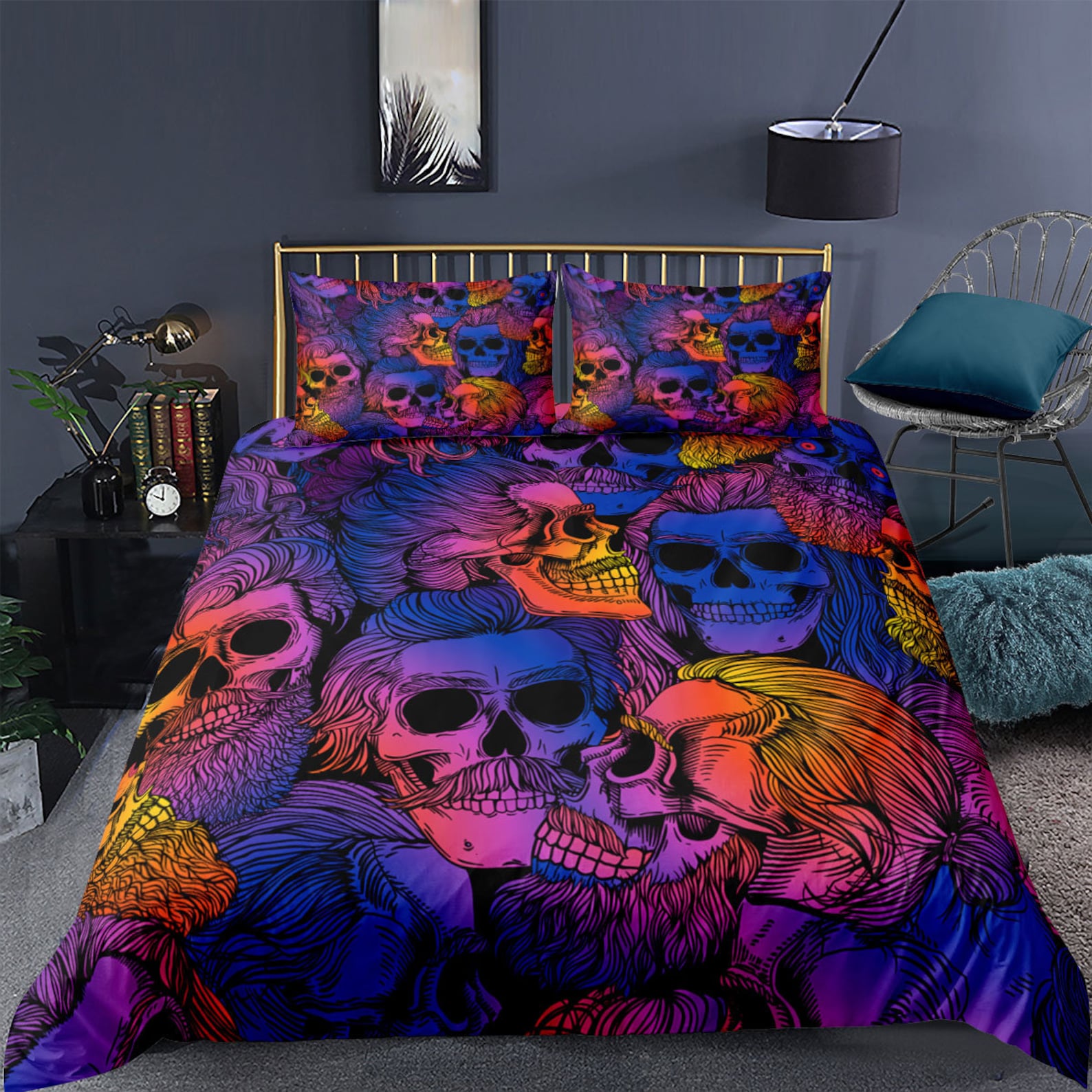 Halloween Duvet Cover Skull Bedding Set King Gothic Floral Etsy