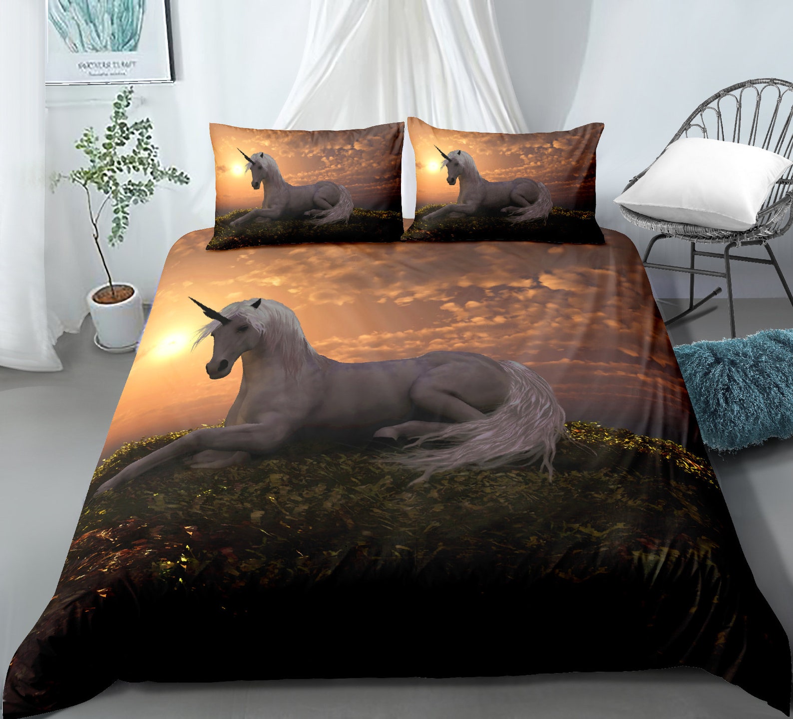 Unicorn King Size Bedding Set 3 Pieces Duvet Cover and Pillow Etsy