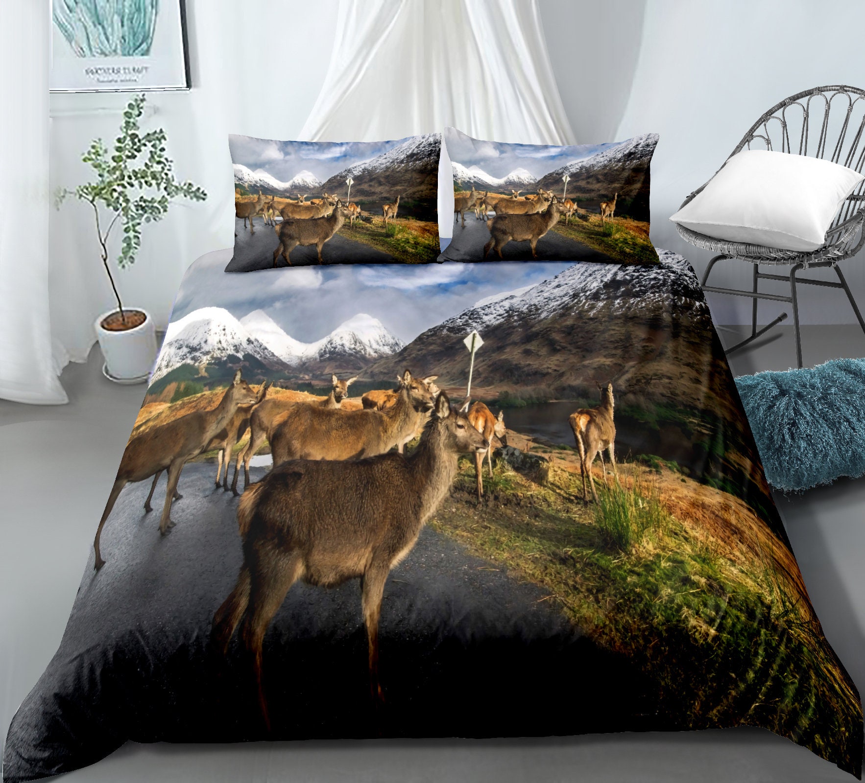 Elk Bedding Set Comforter Covers Queen Full Twin Floral Moose Etsy UK