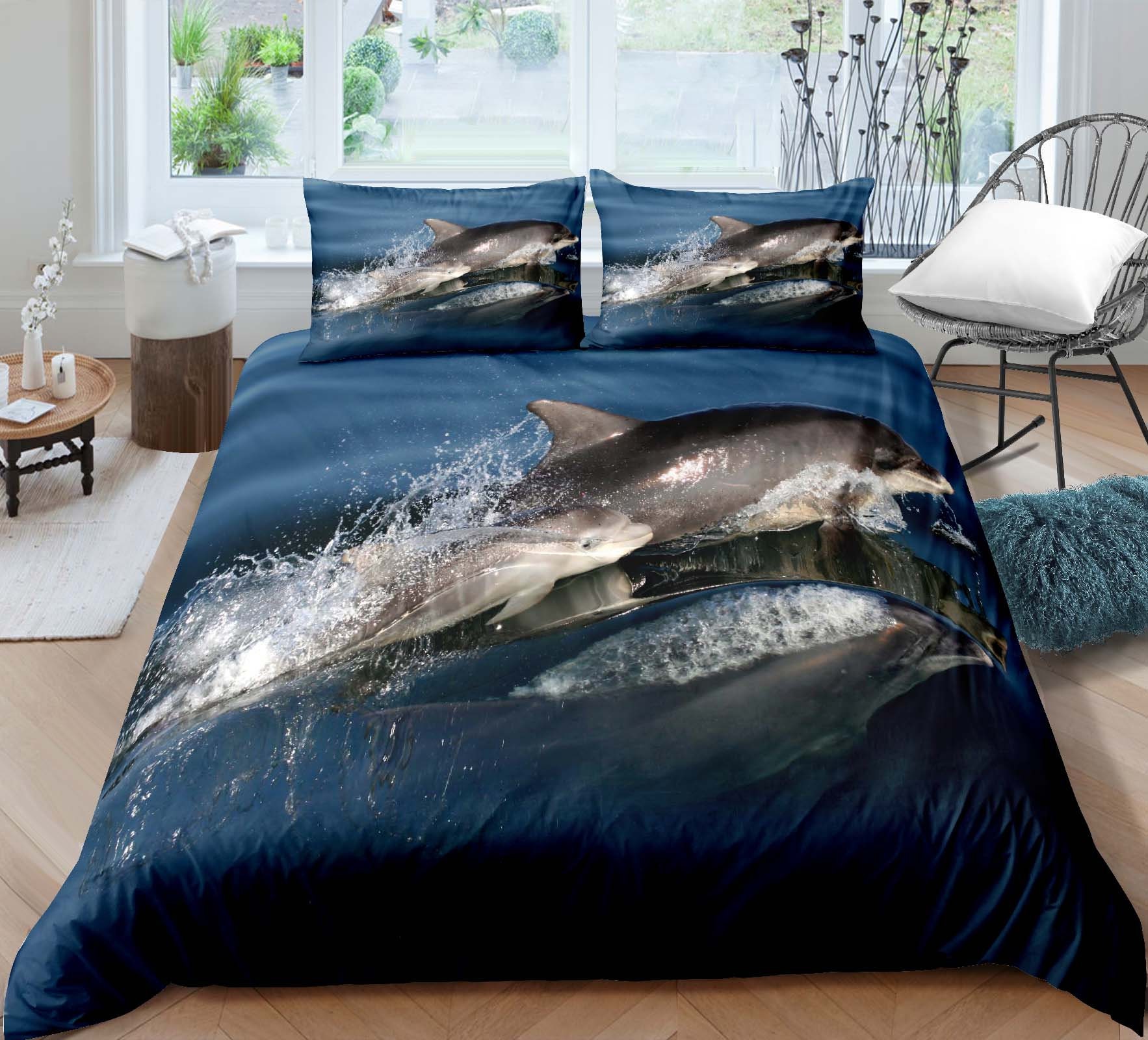 Dolphin Bedding Set Cute Dolphin Duvet Cover Marine Life Etsy
