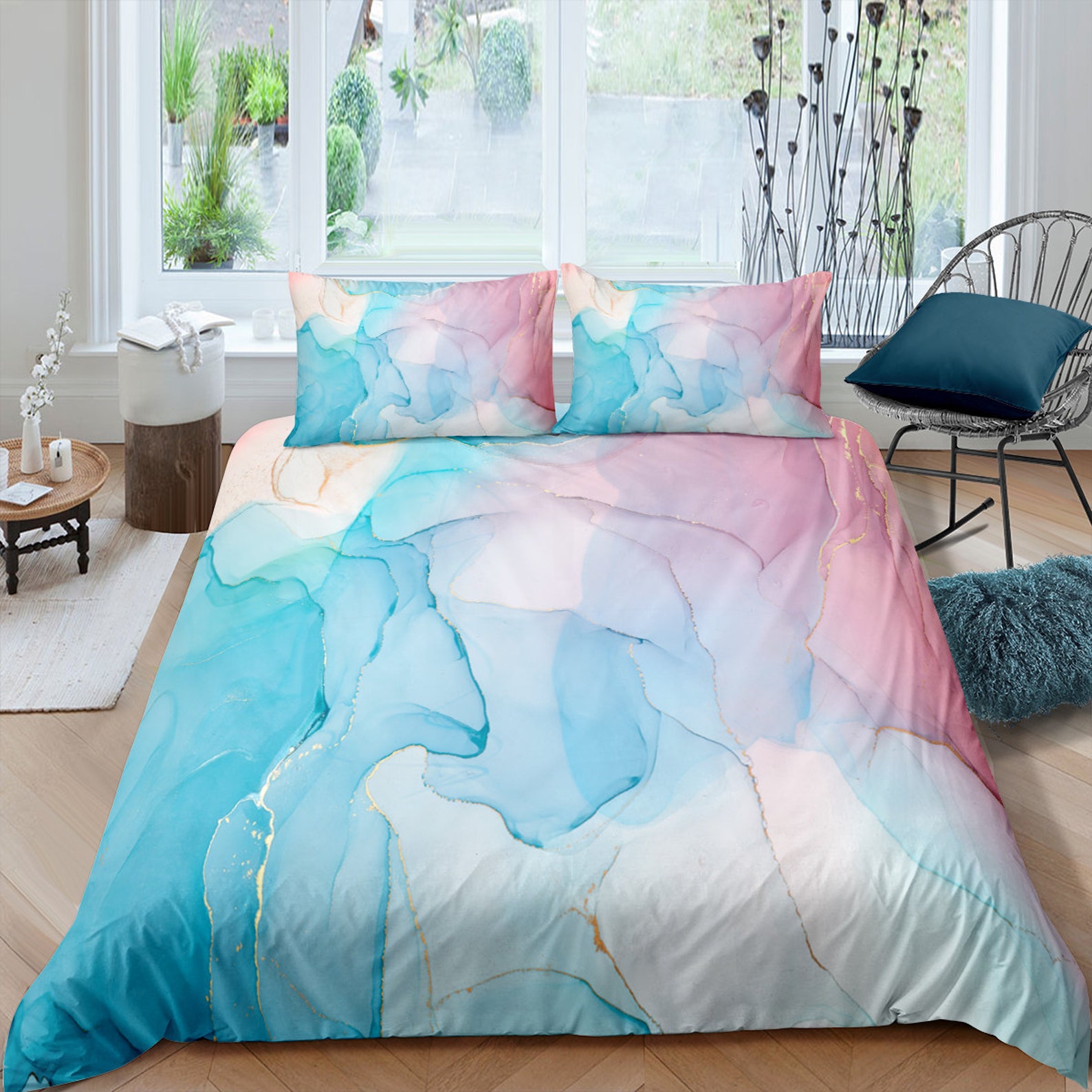 Blue Marble Comforter Cover Queen Liquid Colorful Marble Etsy