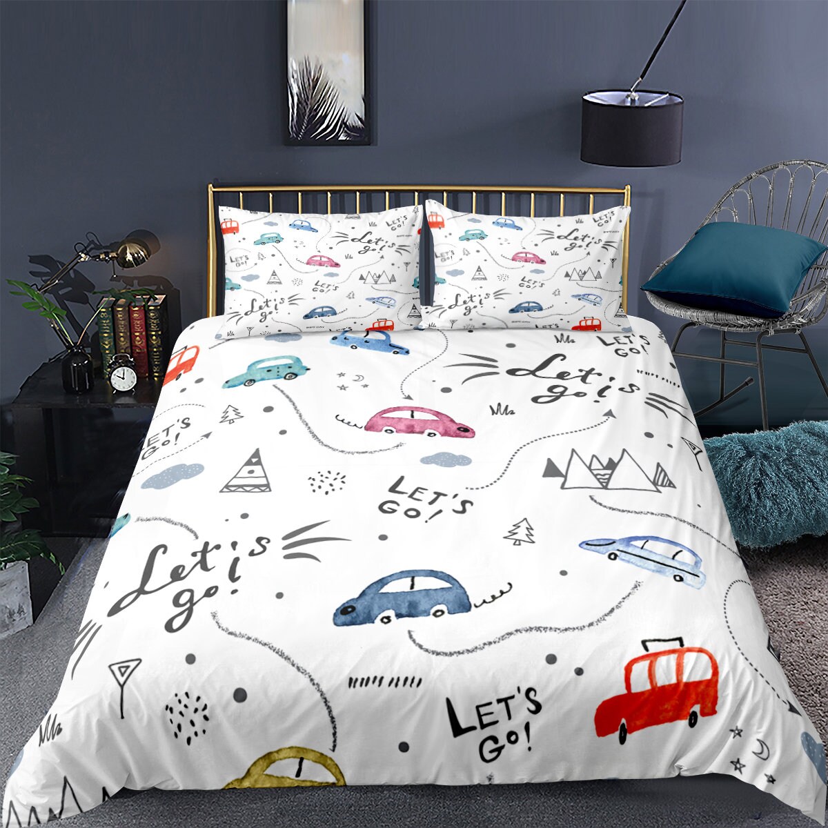 Cars Duvet Cover Set Queen Bedding for Kids Boys Girls Teens Etsy