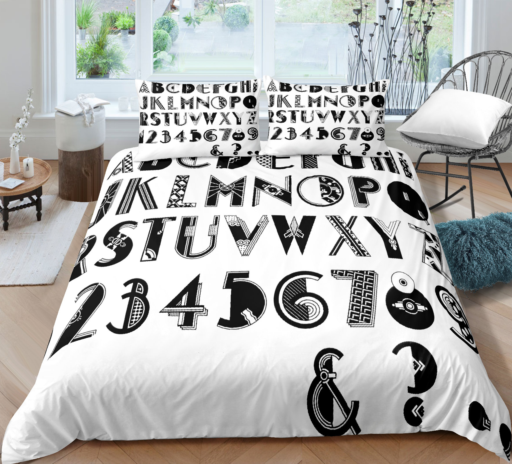 Alphabet Bedding Set Twin Size Calligraphy Brush Duvet Cover Etsy