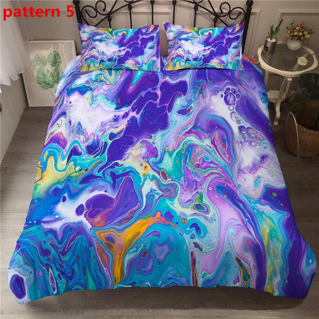 Tie Dye Bed Set Colorful Marble Teen Girl Bedding Watercolor Etsy