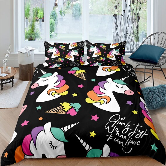 Girls Unicorn Bedding Set Queen Size Girls Duvet Cover Cute Etsy Canada