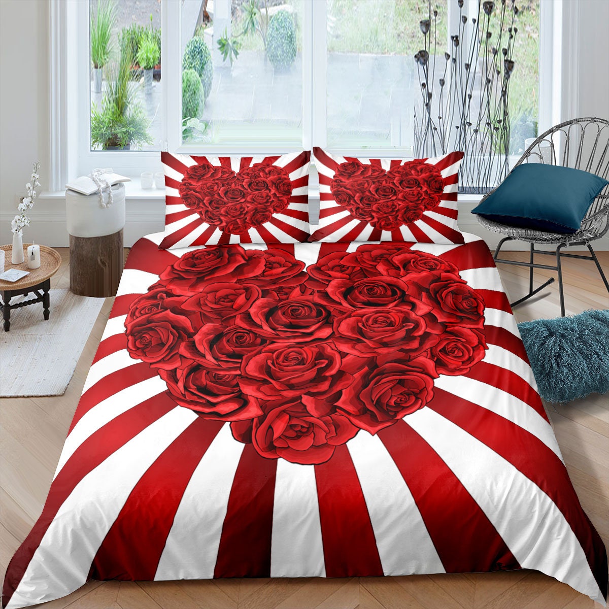 Red Rose Duvet Cover Queen SizeDistressed Rustic Wood Bedding Etsy