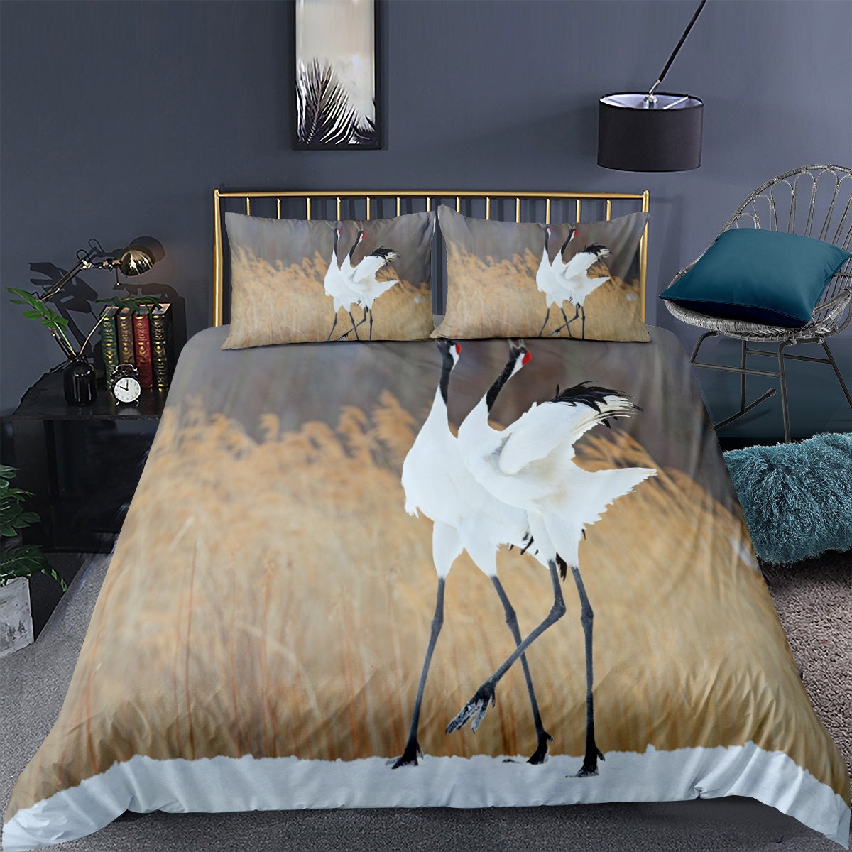 Sunset Comforter Cover Red Crowned Crane Duvet Cover Japanese Etsy
