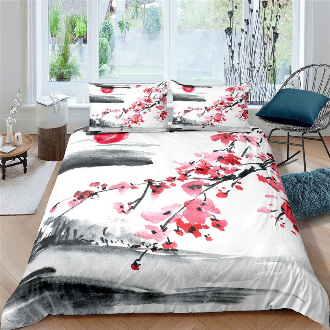Duvet Cover King Size JapaneseStyle Bedding Set Cherry Etsy