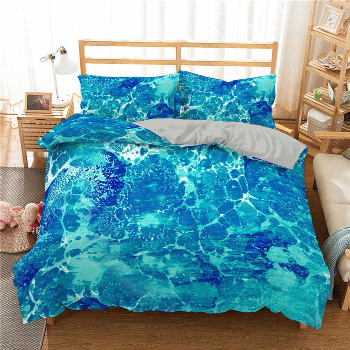 Teal Blue Marble Duvet Cover Set 3 Pcs Comforter Quilt Cover Etsy UK
