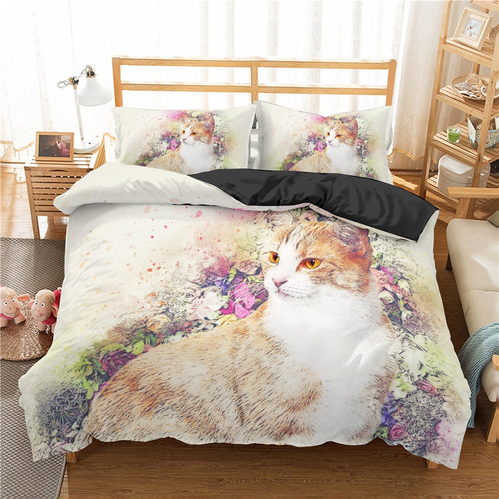 Cat Duvet Cover Set Twin for Kids100 Microfiber 3pieces Girls Etsy UK