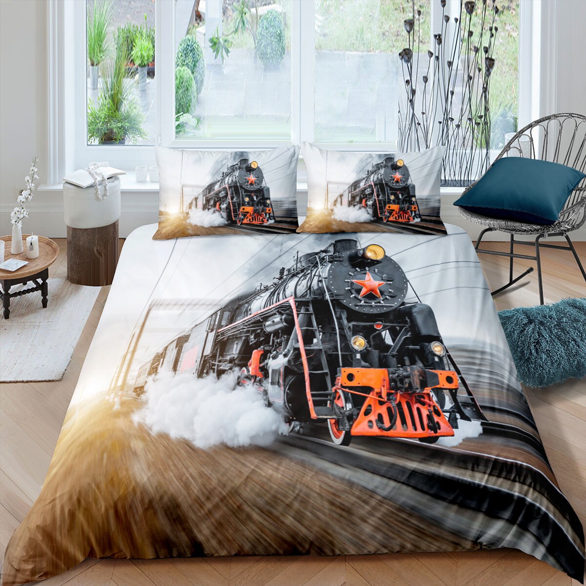 Zug Bettbezug Set Vintage Lokomotive in Landschaft Landschaft Etsy.de