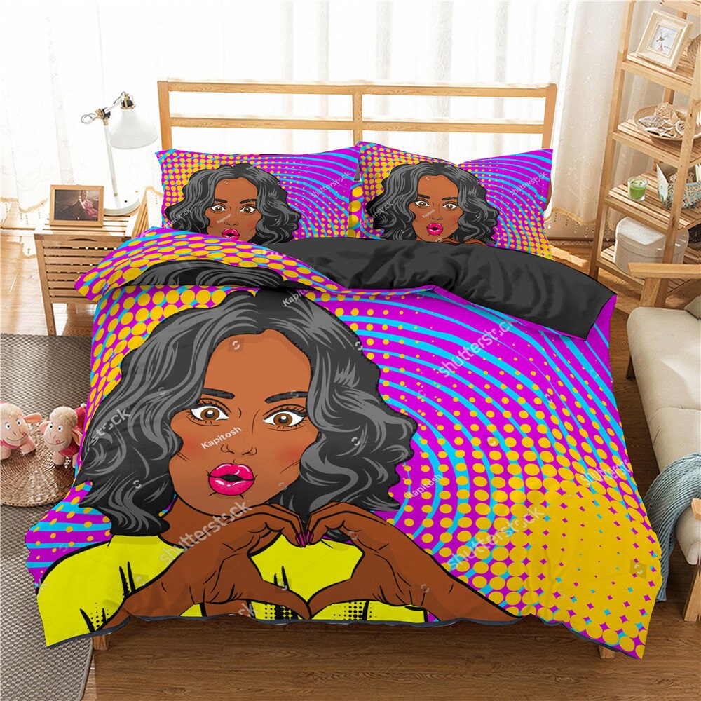 Colorful African American Girl Bedding Set Full Size Graffiti Etsy