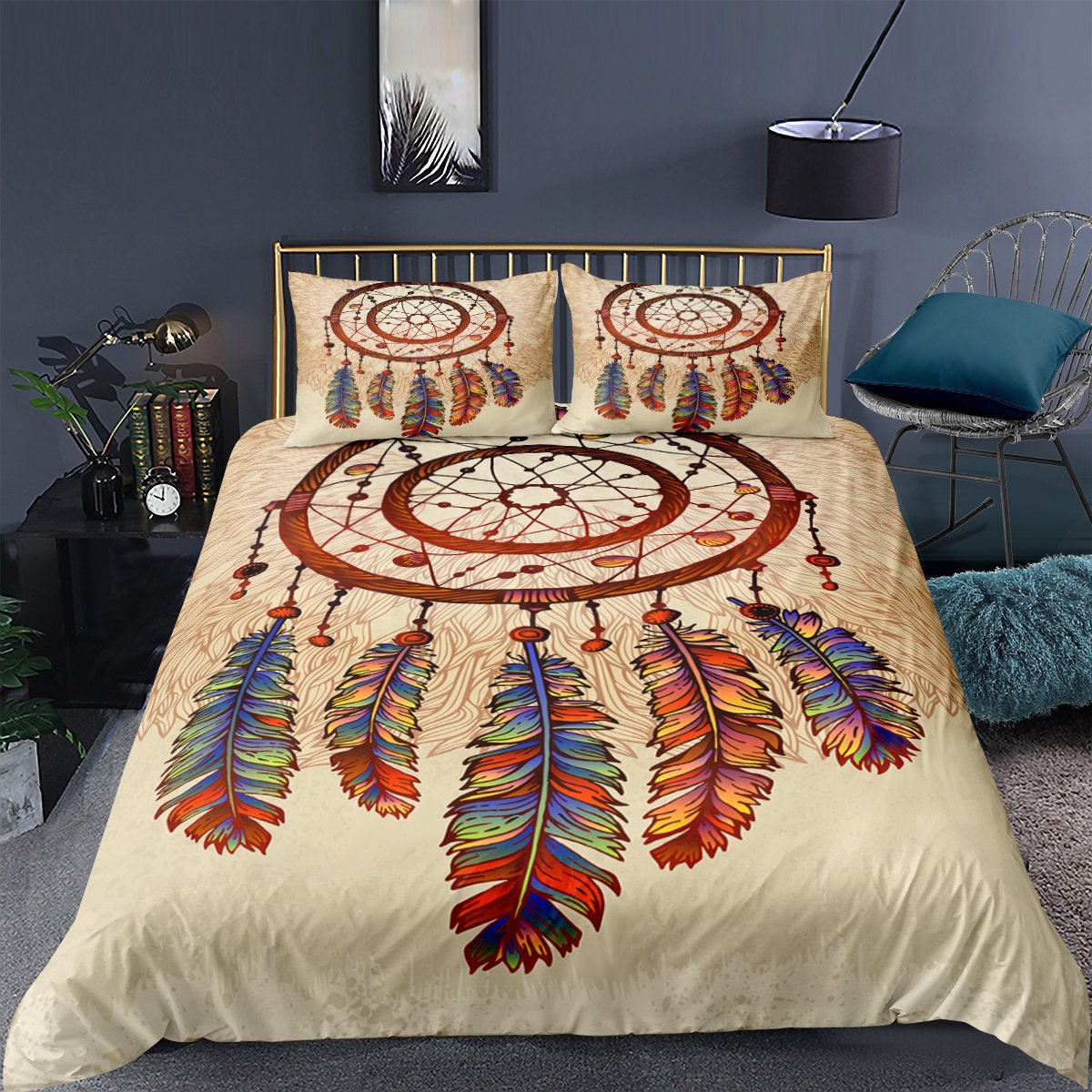 Feather Duvet Cover Set Multicolored 