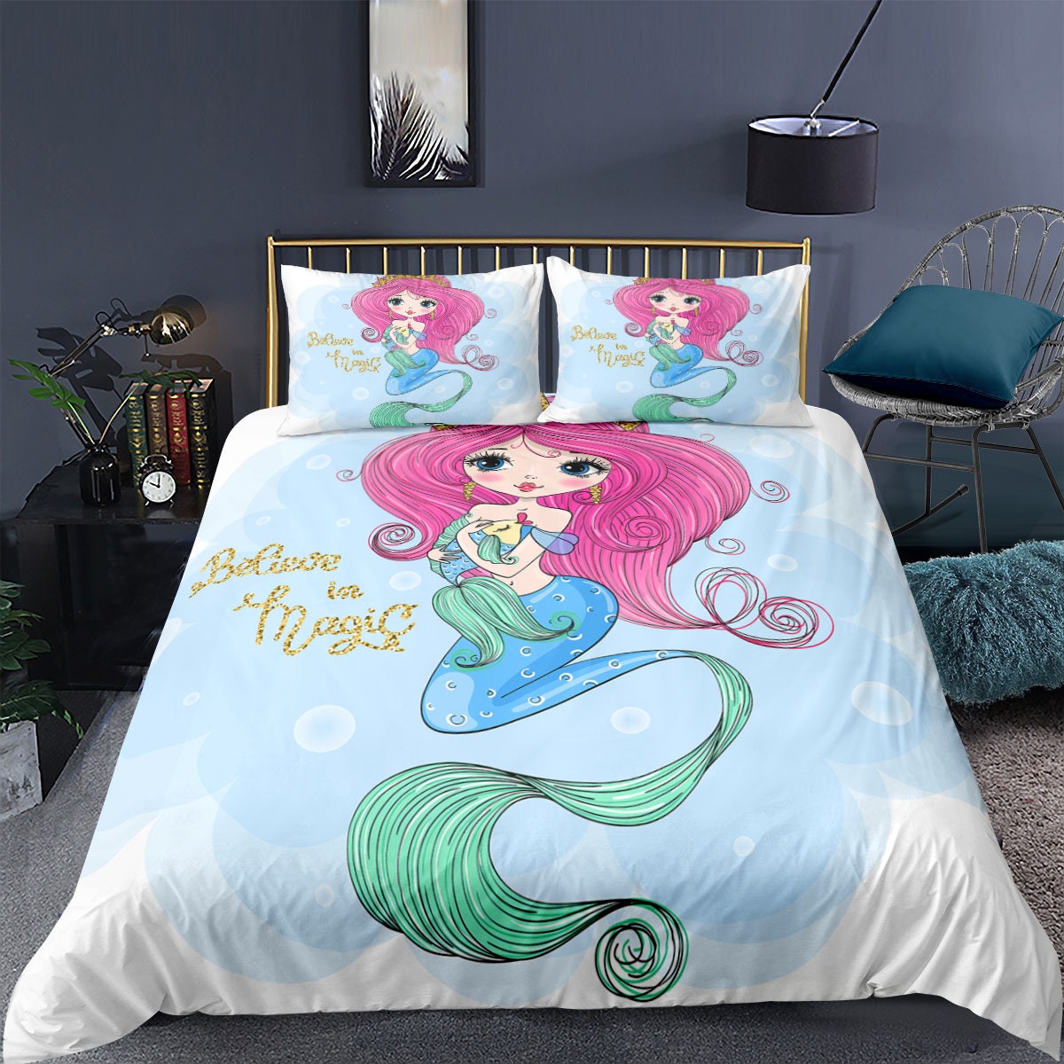 Mermaid Duvet Cover Set King Size Underwater World With a Etsy UK