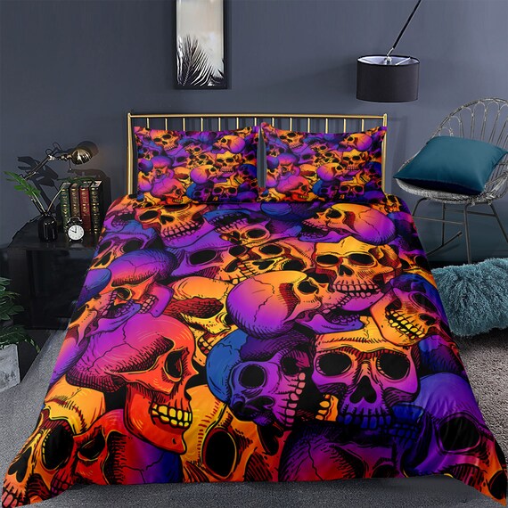 Skull Duvet Cover Set Queen Size Luxury 