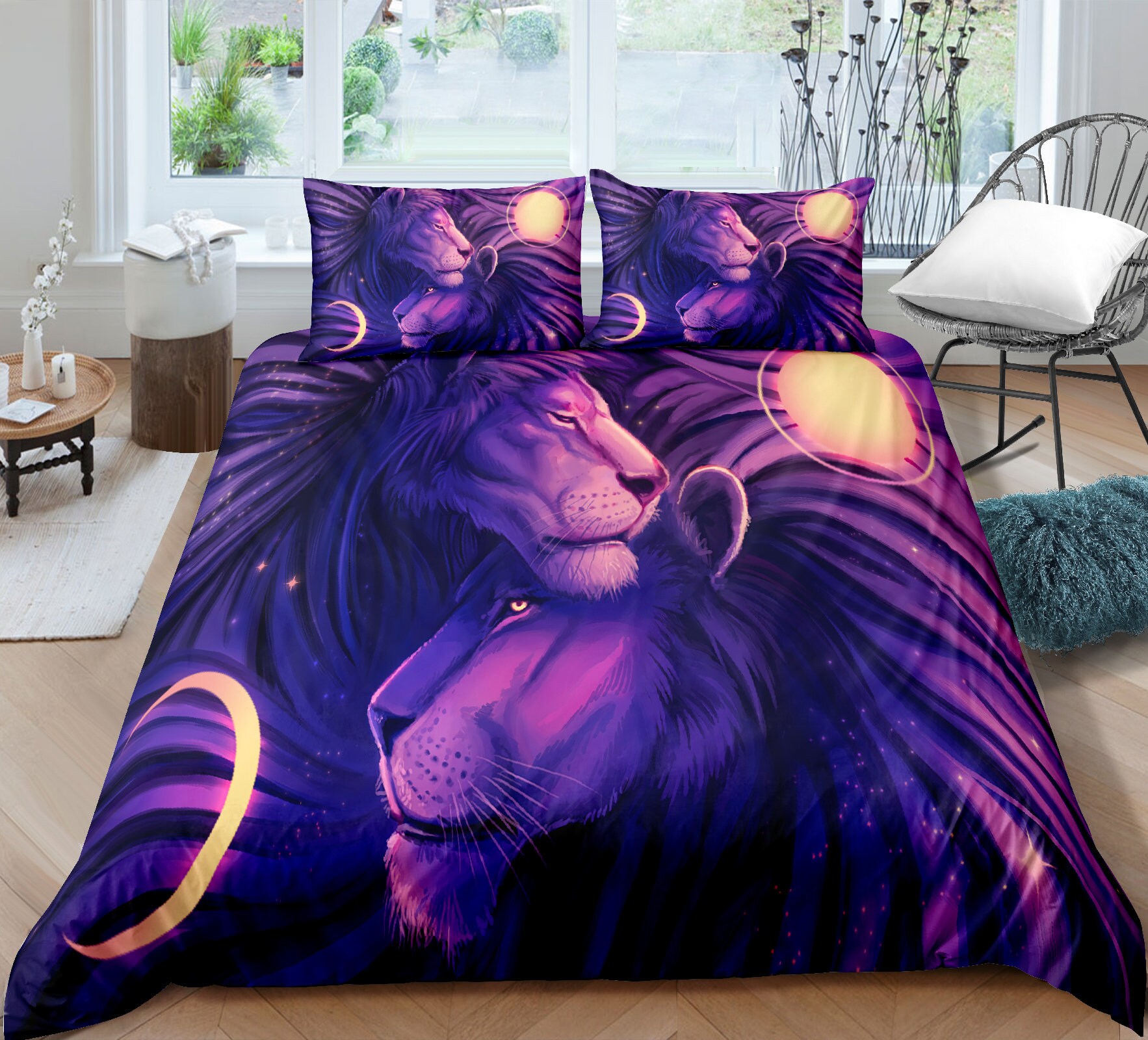 Lion Bedding Tie Dye Animal Duvet Cover Set Watercolor Wild Etsy UK
