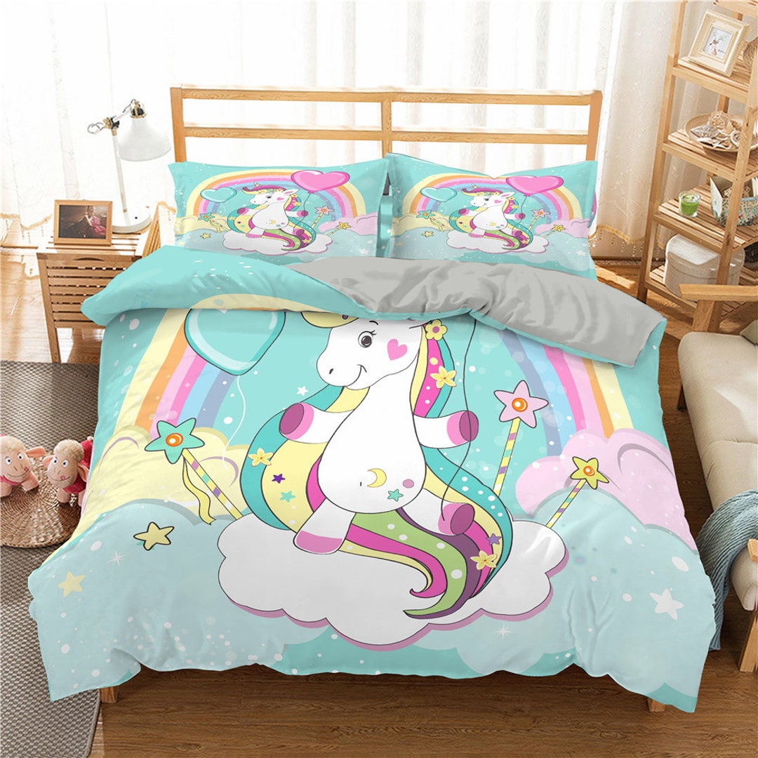 Unicorn Queen Bedding Set for Girls 3 Piece Unicorn Flower Etsy