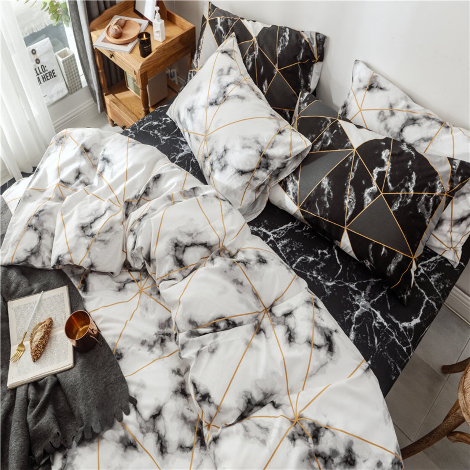 White Marble Duvet Cover Queen Black and White Bedding Set Etsy