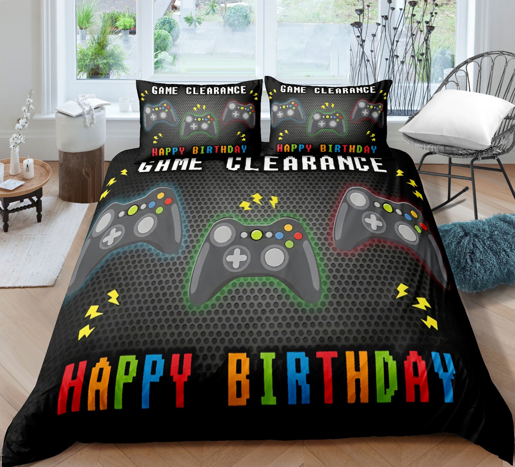 きれい Teens Video Games Down Comforter 3D Headset Headphones Gamepad Bedding  Set Kids Boys Music Themed Gamer Comforter/Quilt Set Gaming Controller  Bedsp