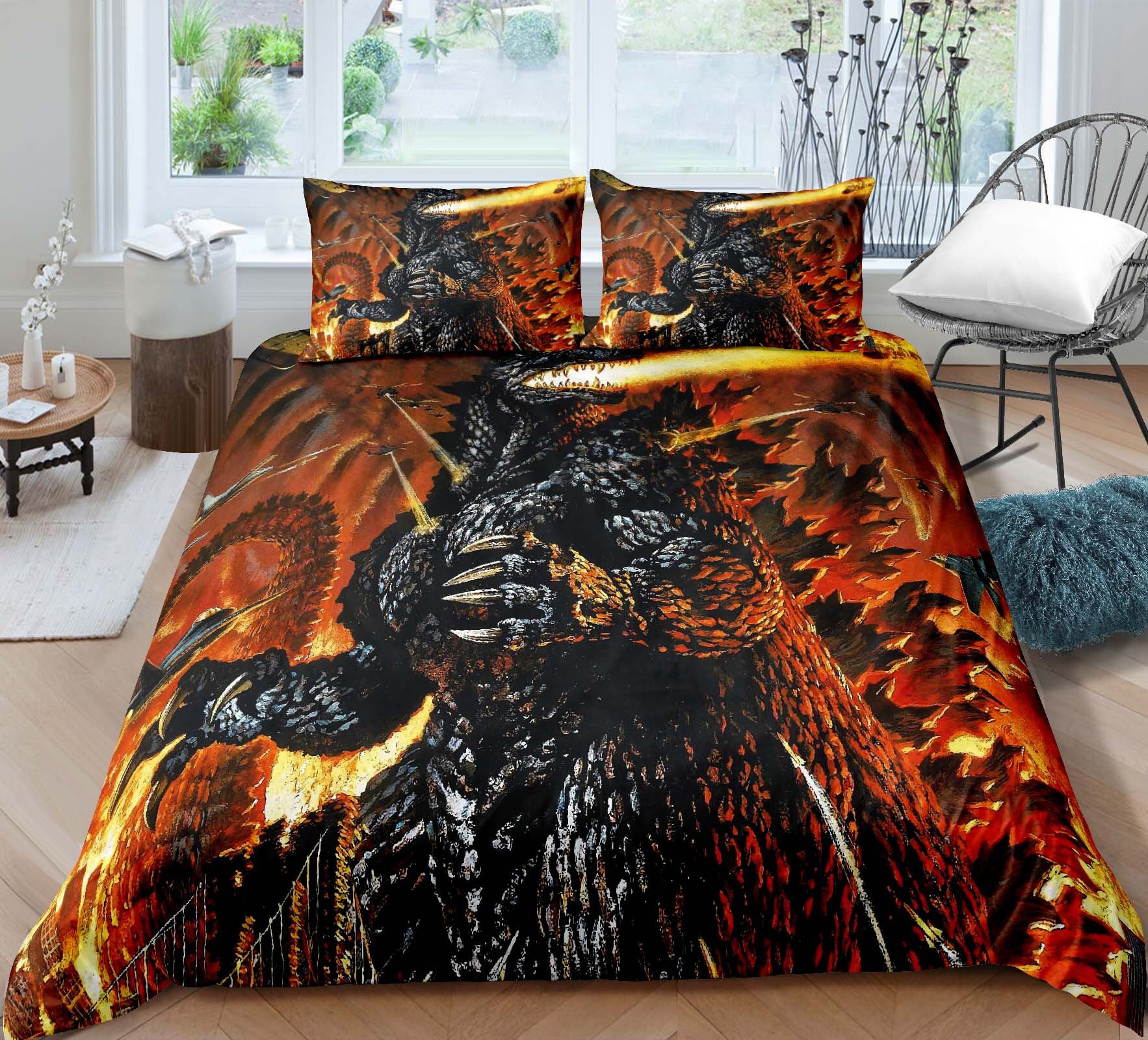 3D Godzilla Dinosaur Duvet Cover Cartoon Bedding Sets with 3 Etsy España
