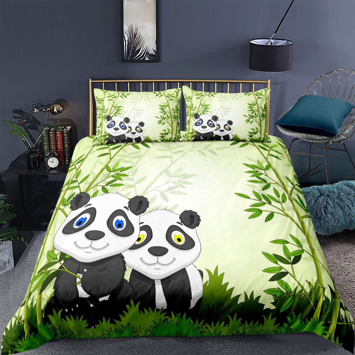 Panda Duvet Cover Set Cheerful Animal 