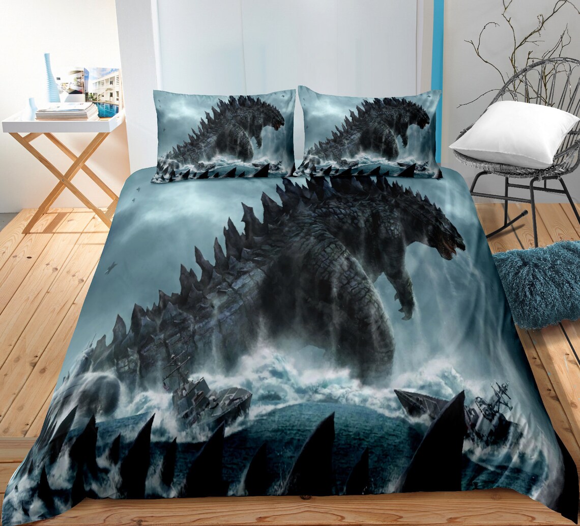 3D Godzilla Dinosaur Bedding Duvet Cover Queen Bed Set3 Piece Etsy
