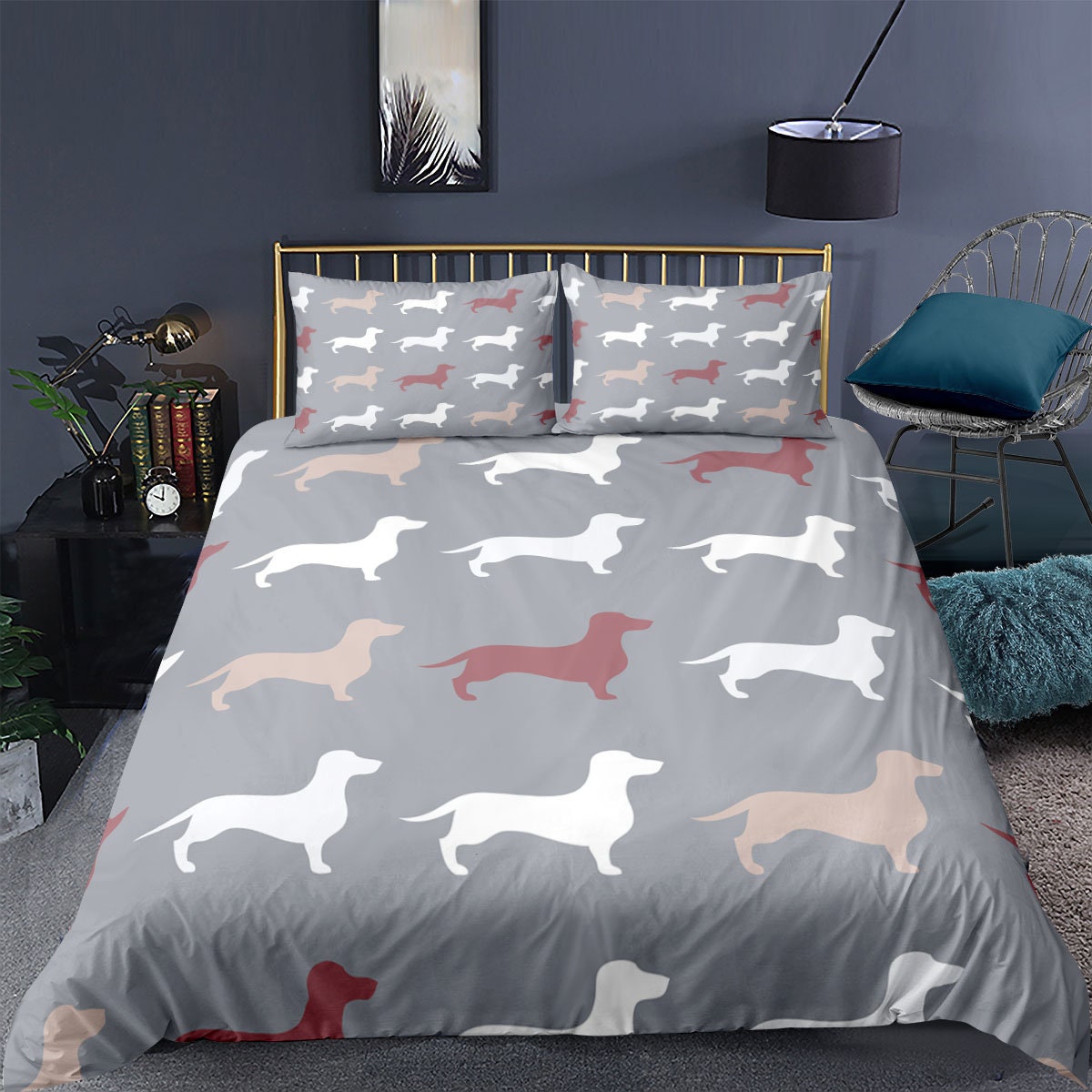 Dog Duvet Cover Set Contemporary Colorful Illustration of an Etsy