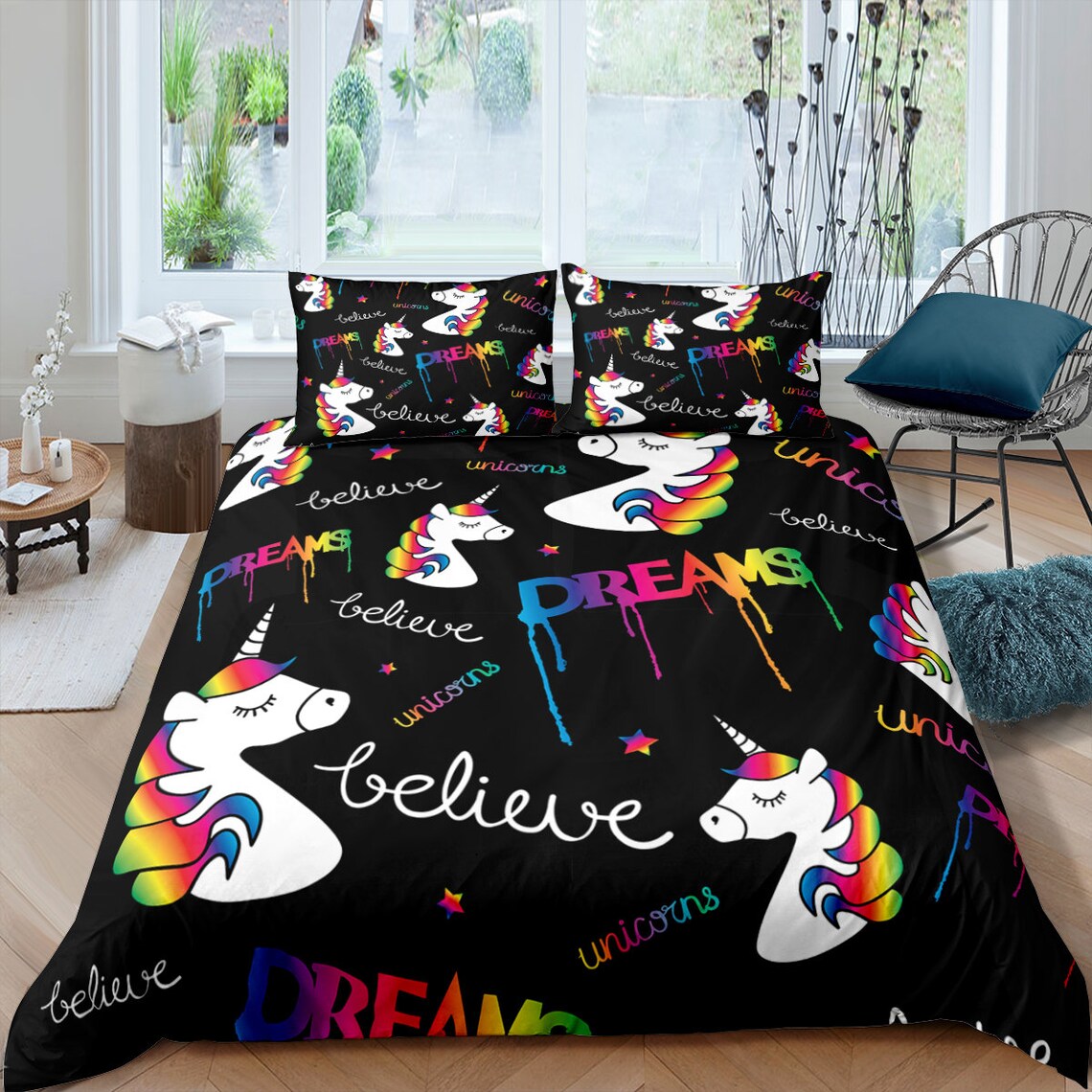 Girls Unicorn Bedding Set Twin Size Girls Duvet Cover Cute Etsy