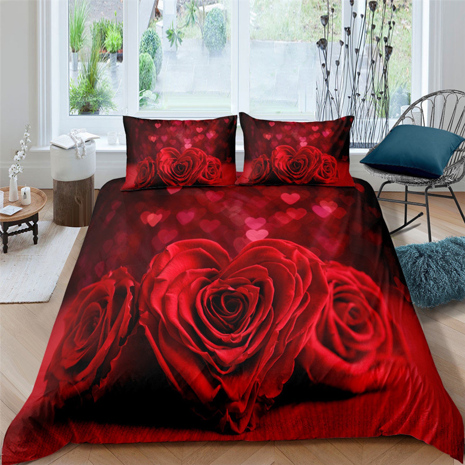 Red Rose Duvet Cover Twin Sizedrops of Water Bedding Set Etsy UK