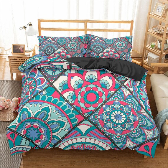 Floral Duvet Cover Full Lotus Flower Bedding Set for Bamboo Etsy