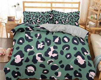 Leopard Animal Print Quilt Cover Double Queen King Bed Set Pink Green SYDNEY 